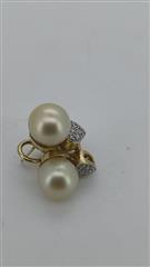 Pearl Gold-Diamond & Stone Earrings 6 Diamonds .18 Carat T.W. 14K Yellow Gold